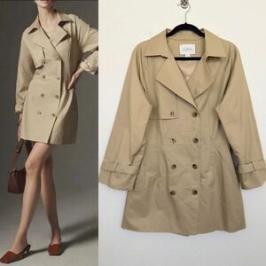 Mare Mare Double Breasted Trench Coat Dress Tan Button Women's Medium Petite MP